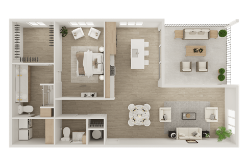 Floor plan for 1 bed, 1 bath, 1310 sqft
